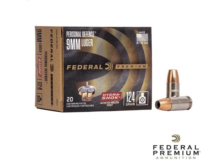 Federal Personal Defense Hydra-Shok 9mm 124gr. JHP 500rds