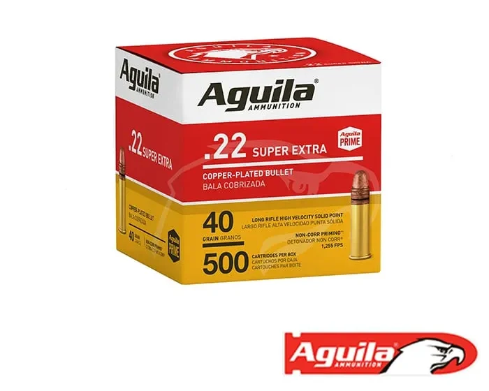 Aguila Super Extra .22LR 40gr. Copper Plated Solid Point (500rds & 2000rds)