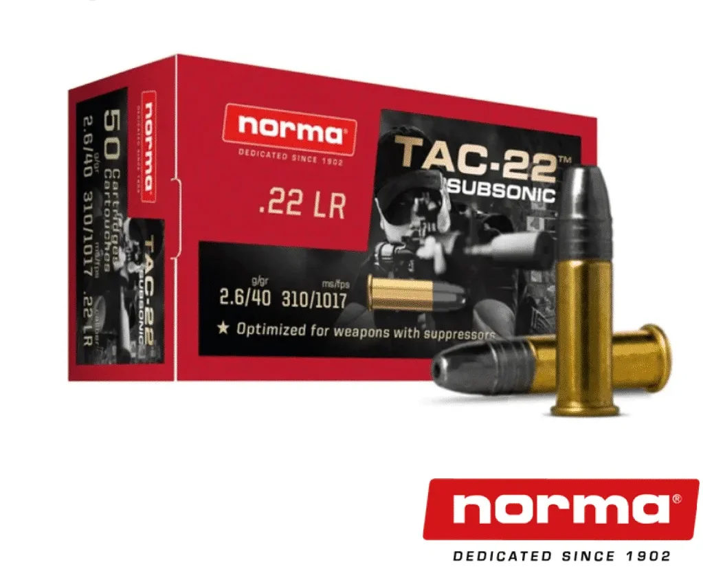 Norma Tac-22 Subsonic .22LR 40gr. LHP (50rds & 500rds)